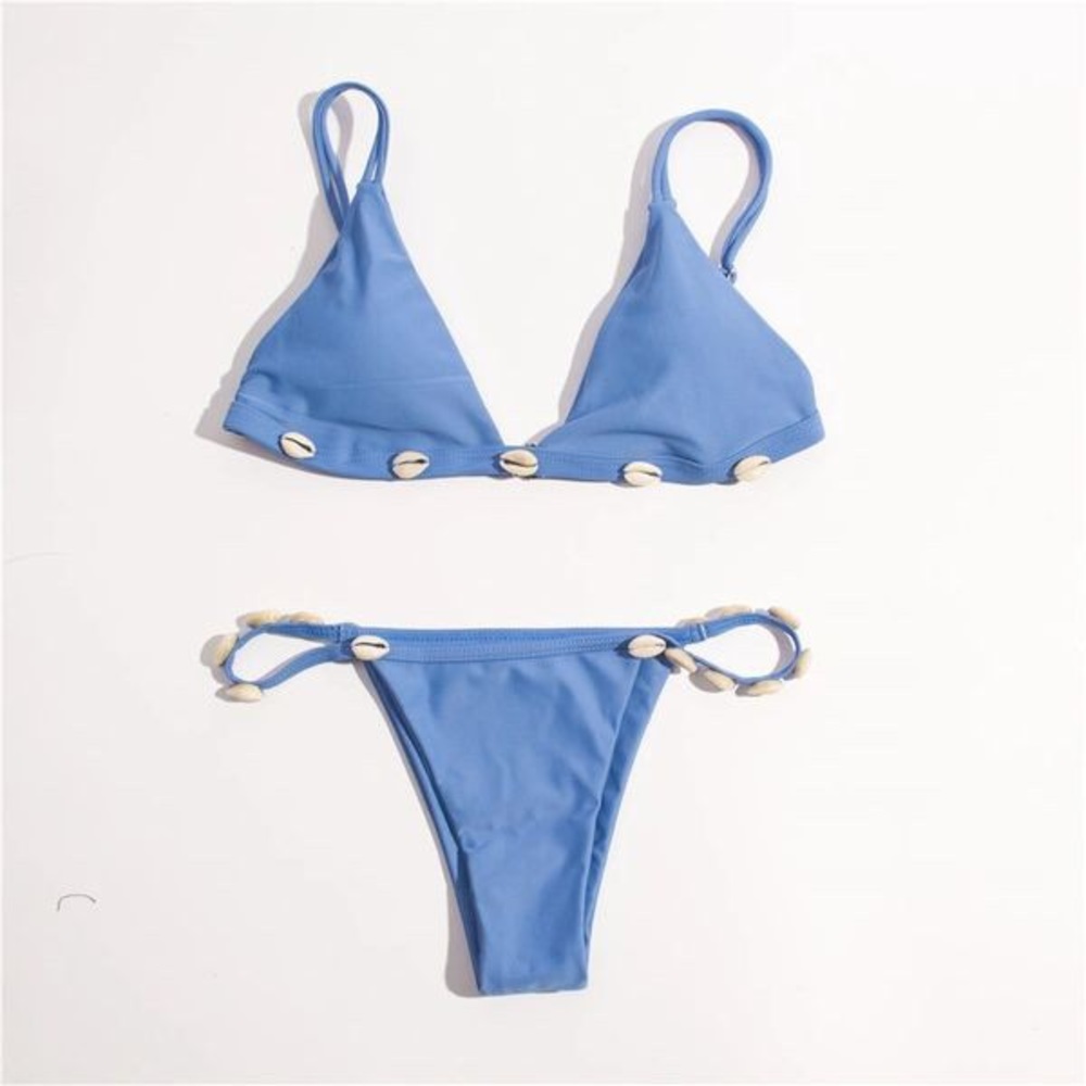 Blue Cowrie Shell Bikini Set